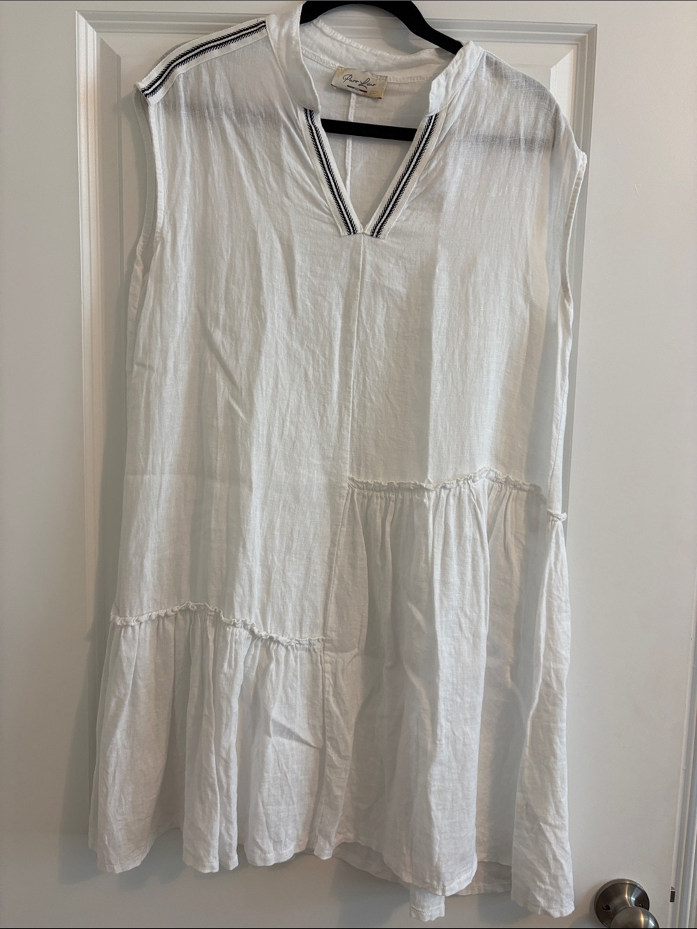 White Tiered Sleeveless Tunic Dress with Contrast Trim